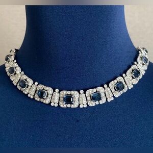 VINTAGE ATTWOOD & SAWYER SAPPHIRE PASTE & RHINESTONE CHOCKER NECKLACE